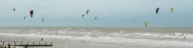 Kite Surfing, Camber Sands, East Sussex. Ruth's coastal walk.
