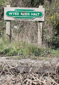 platform sign, South West Coast Path, Ruth walking through Wyke Regis