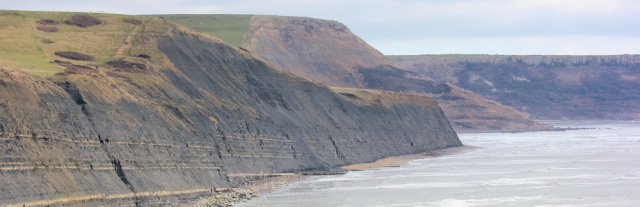 view back to Houns Tout Cliff, Ruth walking the coast, South West Coast Path, Dorset