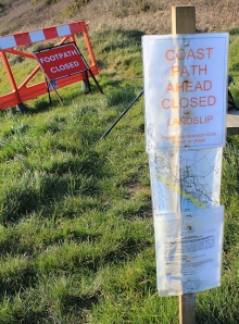 footpath closed sign, Ruth's coastal walk, Freathy, Cornwall