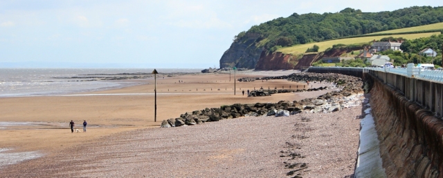 beach at Blue Anchor, Ruth walking the coastline, Somerset