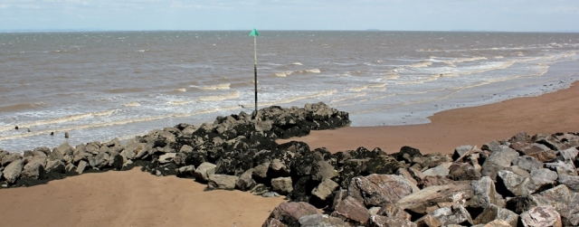 groyne and muddy sea, Blue Anchor, Ruth on coastal path