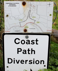 diversion sign, Ruth hiking in Wales, Gower