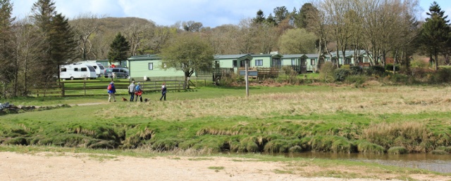 a02 caravan park at Sandyhills, Ruth walking the coast in Dumfries and Galloway
