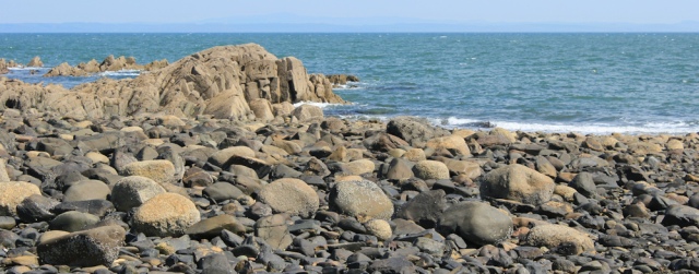 19 rocky beach, Ruth walking the coast of Scotland