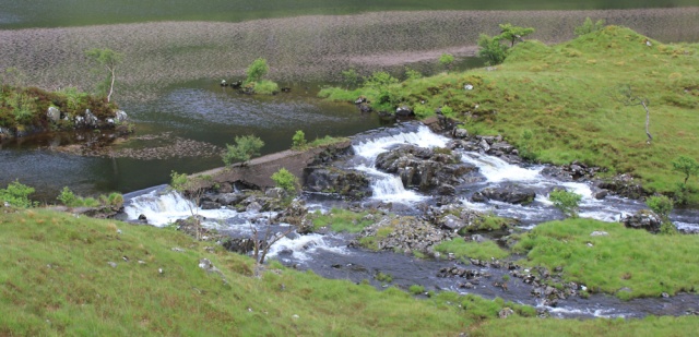 04 dam across Dubh Locain, Ruth walking down Glen Arnisdale to Corran